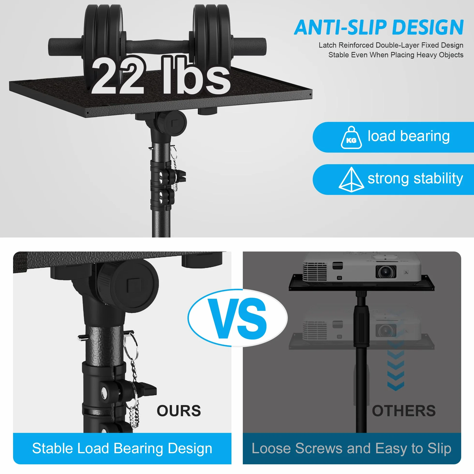 Projektor-Stativ von 59,7 cm bis 118,1 cm, Laptop-Stativ, höhenverstellbar, mit Schwanenhals, Handy-Halterung, Laptop-Bodenständer für Büro, Zuhause, Bühne, Studio, DJ-Racks, Halterung