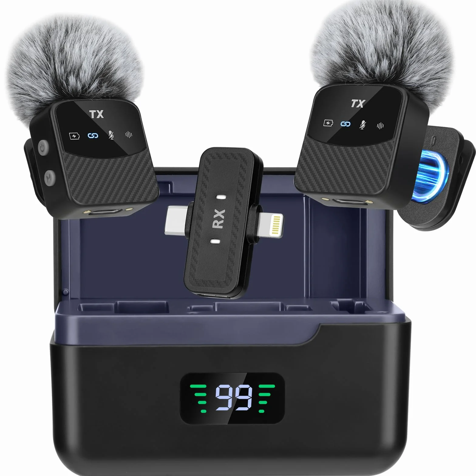 Mini Mic Lavalier Mikrofon für iPhone/iPad/Android,Mini Mikrofon Plug-Play Professionelles Rauschunterdrückung, 25h Nutzdauer,Lavalier Wireless Microphone für Videos, Vlog, YouTube, TikTok,Live-Stream