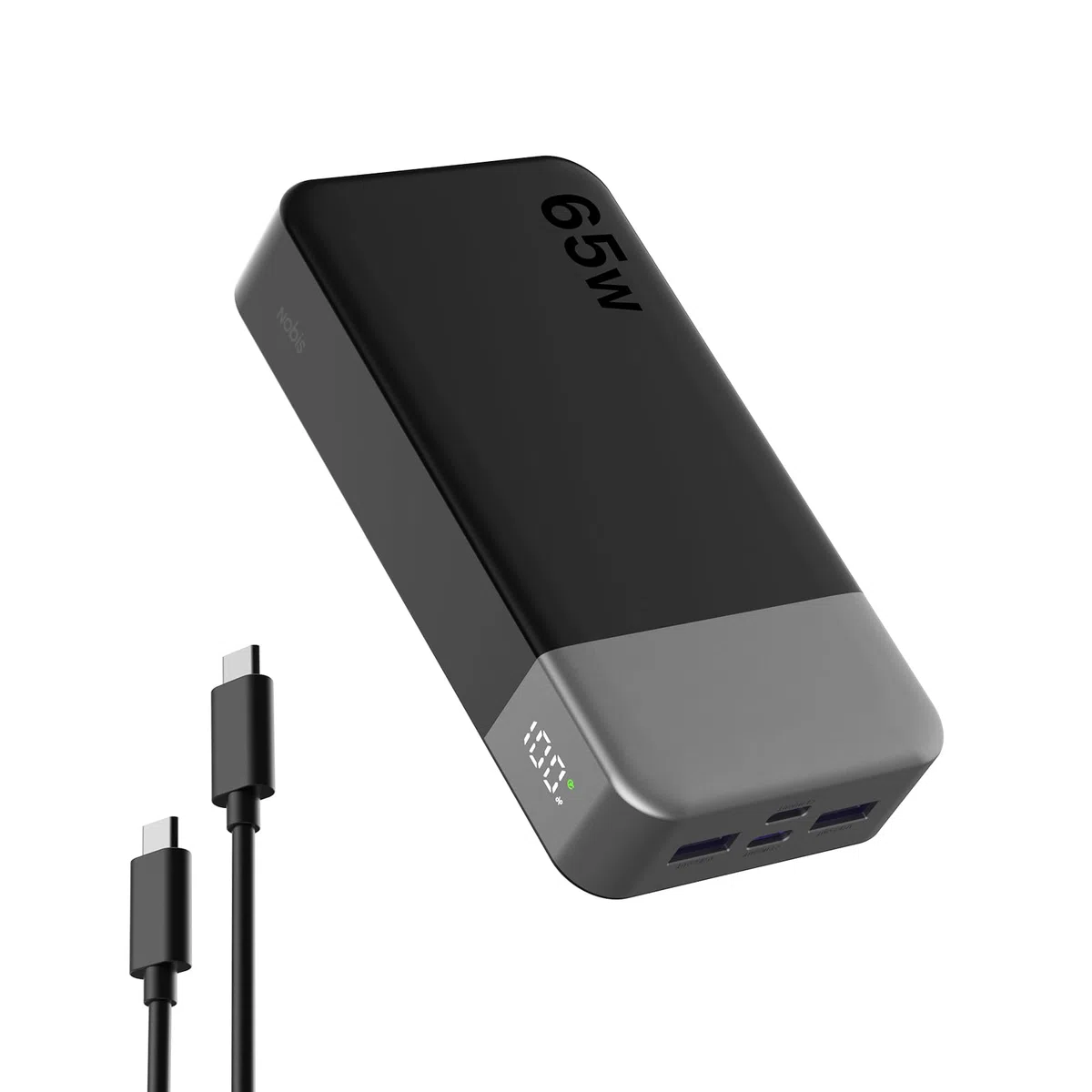 NOBIS Powerbank 20000mAh, 65W Schnellladung Power Bank, Tragbarer Ladegerät mit Digitalanzeige, Dual USB-C/USB-A für Laptop, Telefon, Tablet, Reise-tauglicher Externer Akku