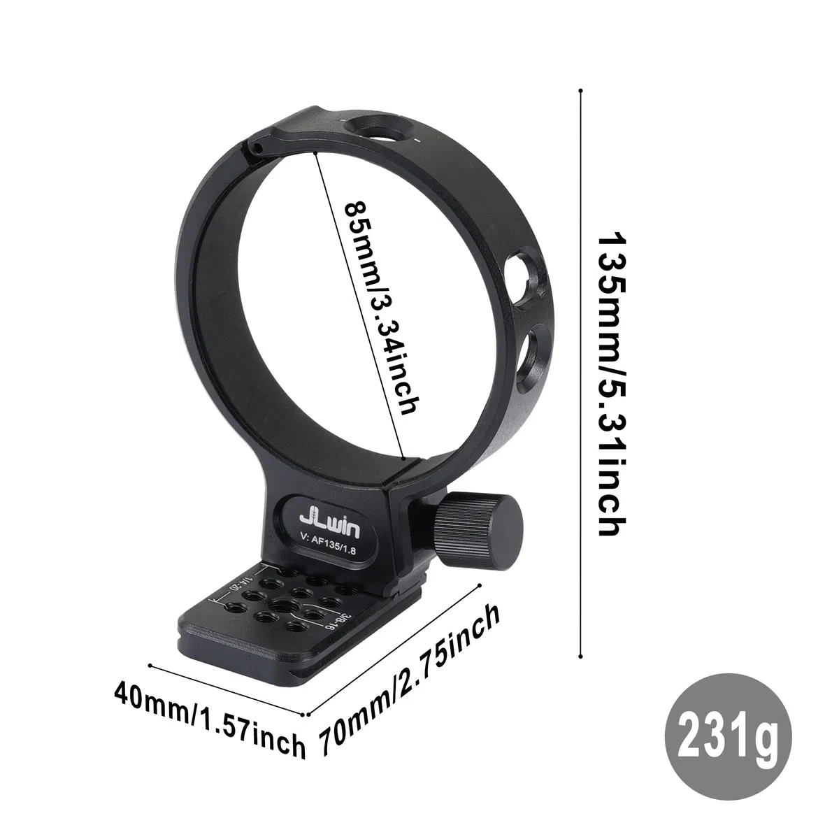 FOTGA Metall Stativ-Halterungsring Objektiv Stativring 85mm für Viltrox AF 135mm F1.8 LAB FE/Z Objektiv, unten mit Arca Swiss Stativ Schnellwechselplatte mit 1/4" & 3/8" Schraube