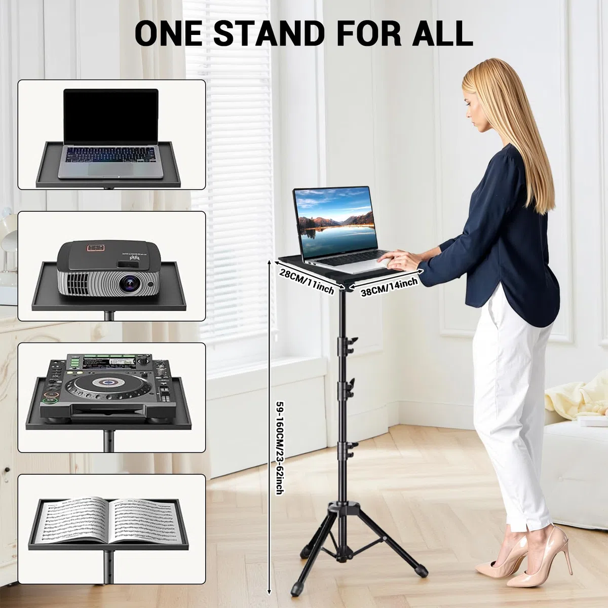 Garvee Laptop Ständer & Projektor Stativ – Höhenverstellbarer, stabiler und tragbarer Tripod für Notebook, DJ-Equipment, Beamer – Für Büro, Zuhause, Bühne, Studio – 66–160 cm – Schwarz