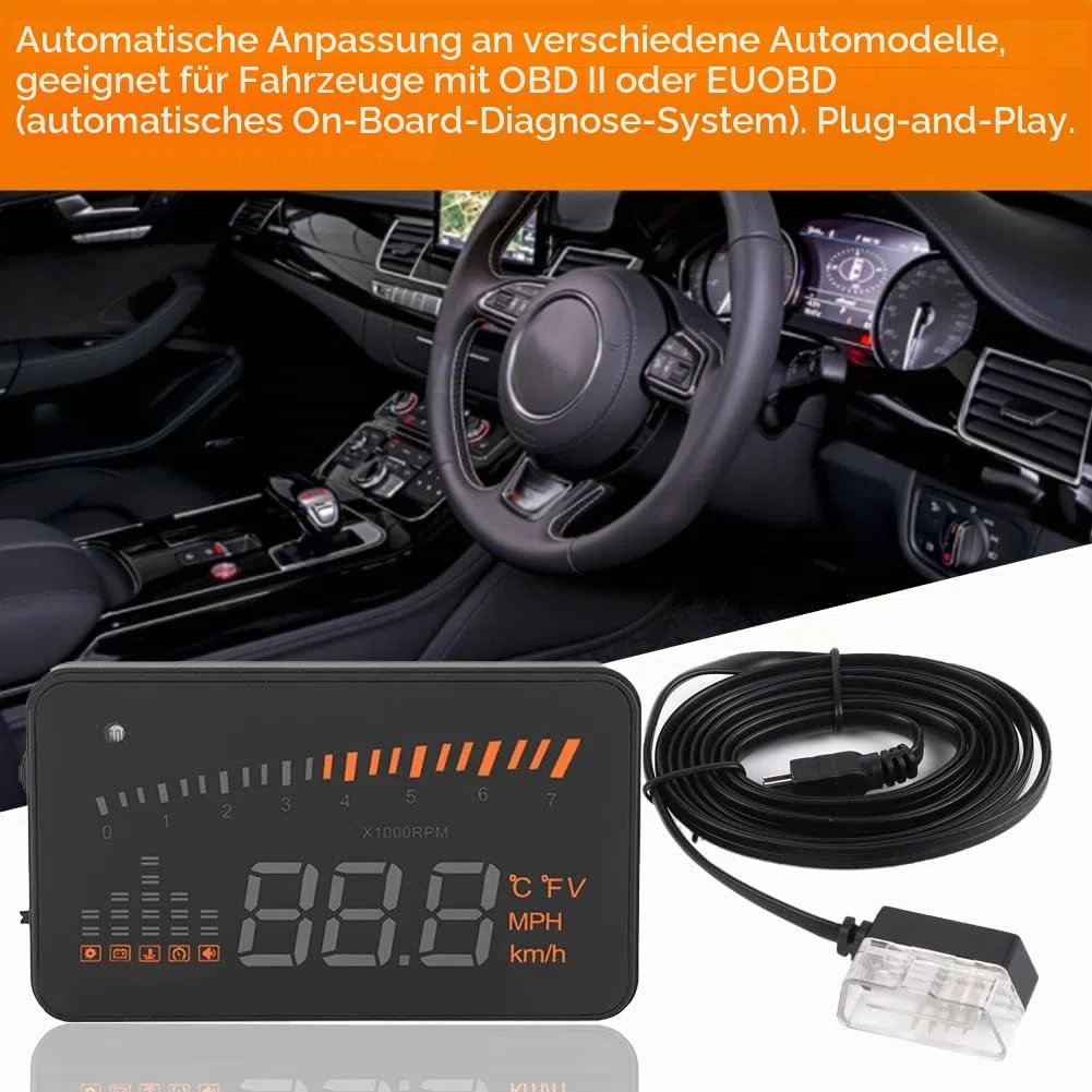 Headup Display Auto, Auto HUD Alarmsystem Universal 3 Zoll Heads Up Display Auto Mit LED Digtalanzeige OBDII Schnittstelle Geschwindigkeit Warnung Windschutzscheibe Projektors System für Auto LKW