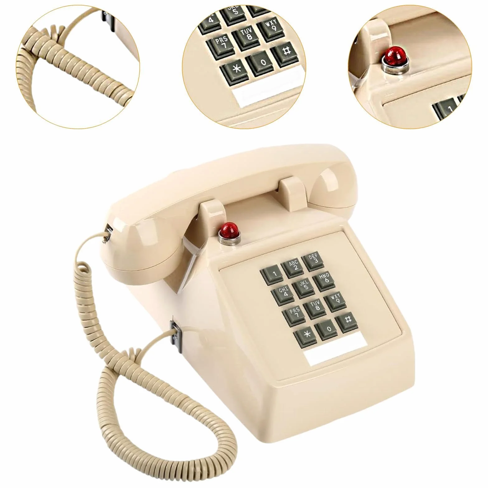 Retro Tischtelefon mit Schnur Und Robustem Metallfuß für Zuhause Und Hotel, 13 X 22,2 X 11,5 cm, Beige