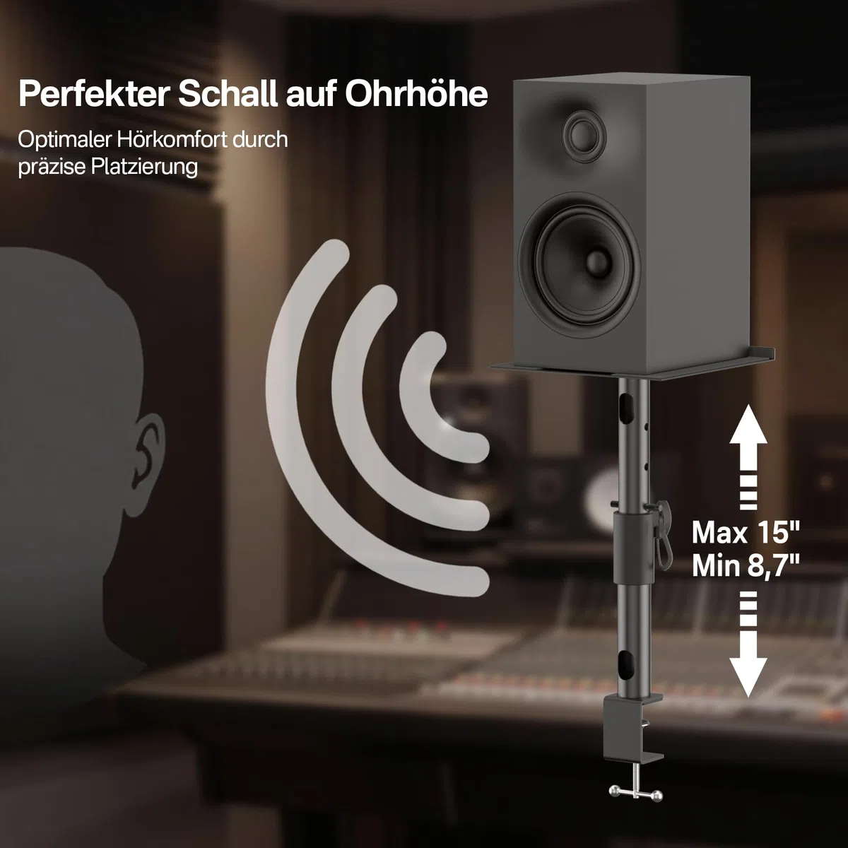 Paar Tischlautsprecherständer für Edifier, KRK, Klipsch, Polk, Sony und weitere Regallautsprecher, höhenverstellbar, neig- und schwenkbar, Studiomonitorständer für PreSonus, JBL Wr Kopfhörerhalter