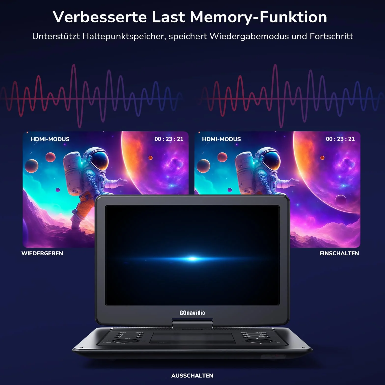 GOnavidio 17,9'' Tragbarer DVD Player mit 15,6 Zoll Bildschirm, 6 Stunden wiederaufladbarer Akku, Kinder TV unterstützt HDMI-Eingang, letzter Speicher, Regionsfrei, USB/TF-Karte