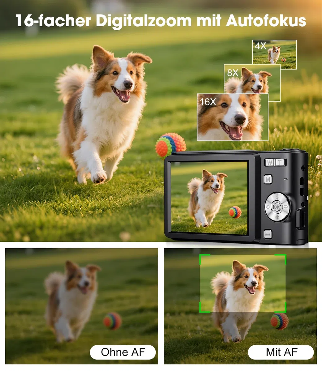 1080P Digitalkamera Autofokus 50MP Vlogging Kamera Anti-Shake 16X Zoom Compact Point and Shoot für Erwachsene Anfänger