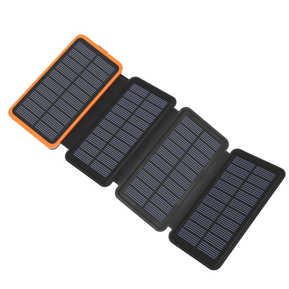 Solar Ladegerät Power Bank 27000mAh - BRENCIL Solar Powerbank 3A Schnelles Aufladen 3 Ausgängen mit 4 Faltbaren Solar-Panels Tragbares Ladegerät für Handys, Tablets (Orange)