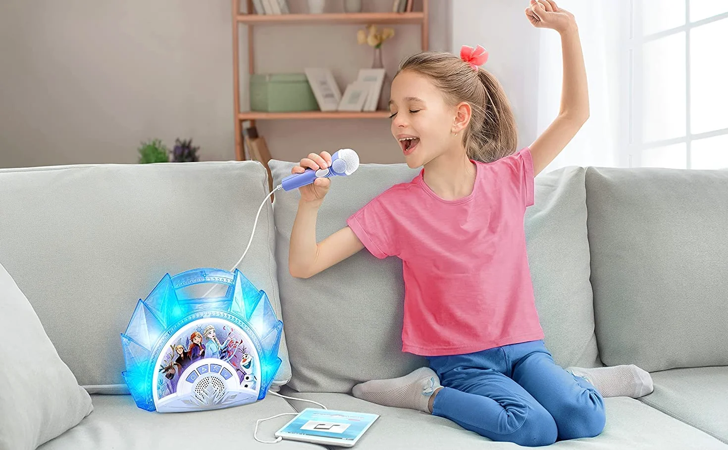 eKids FR-115 Lizenzierte Disney Frozen Karaoke Boombox mit Mikrofon und Audio Eingang für Kinder ab 3 Jahren