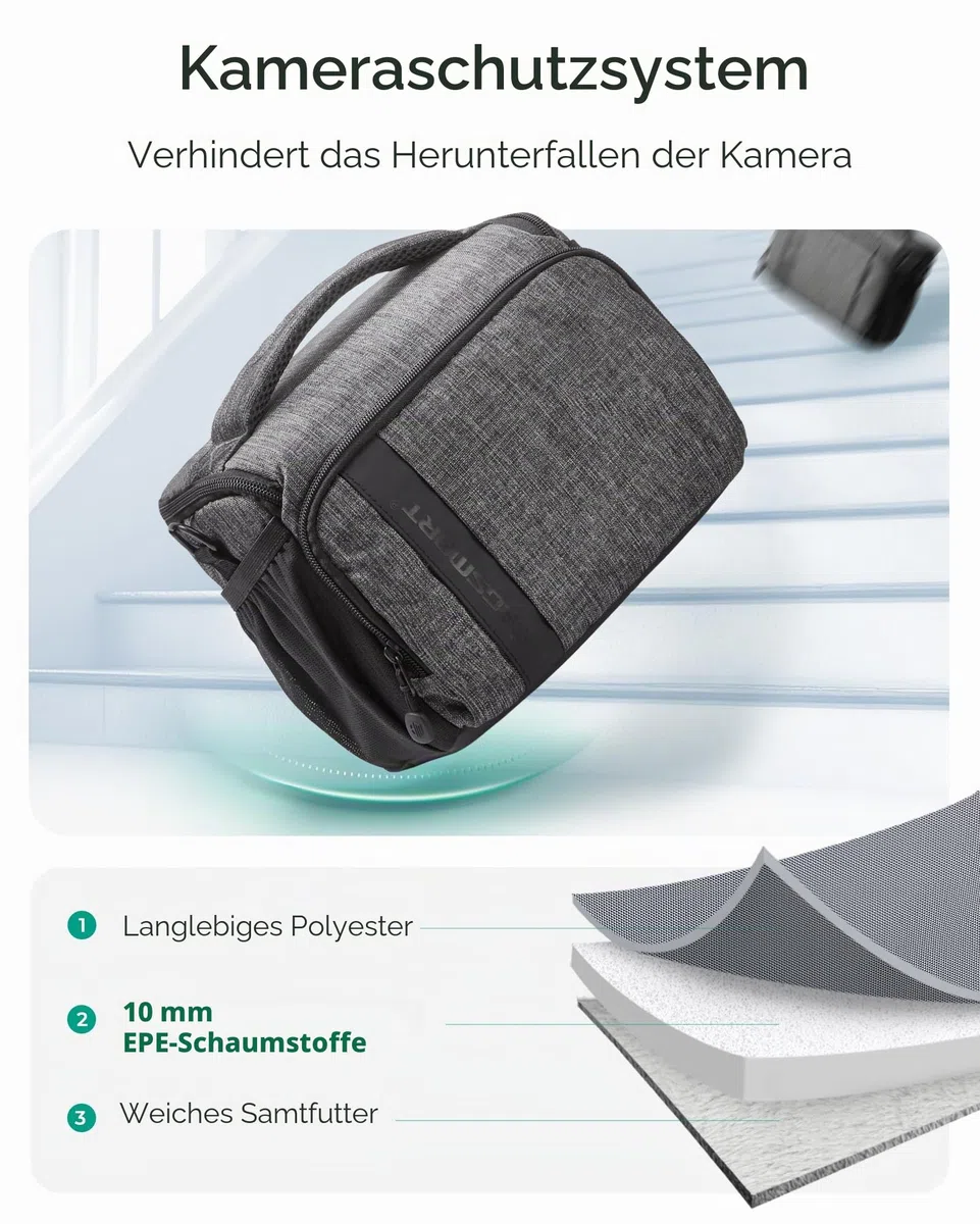 bagsmart Kameratasche Spiegelreflex DSLR SLR Fototasche Spiegelreflexkamera Systemkamera Objektive Zubehör mit Regenschutzhülle Schultertasche Grau