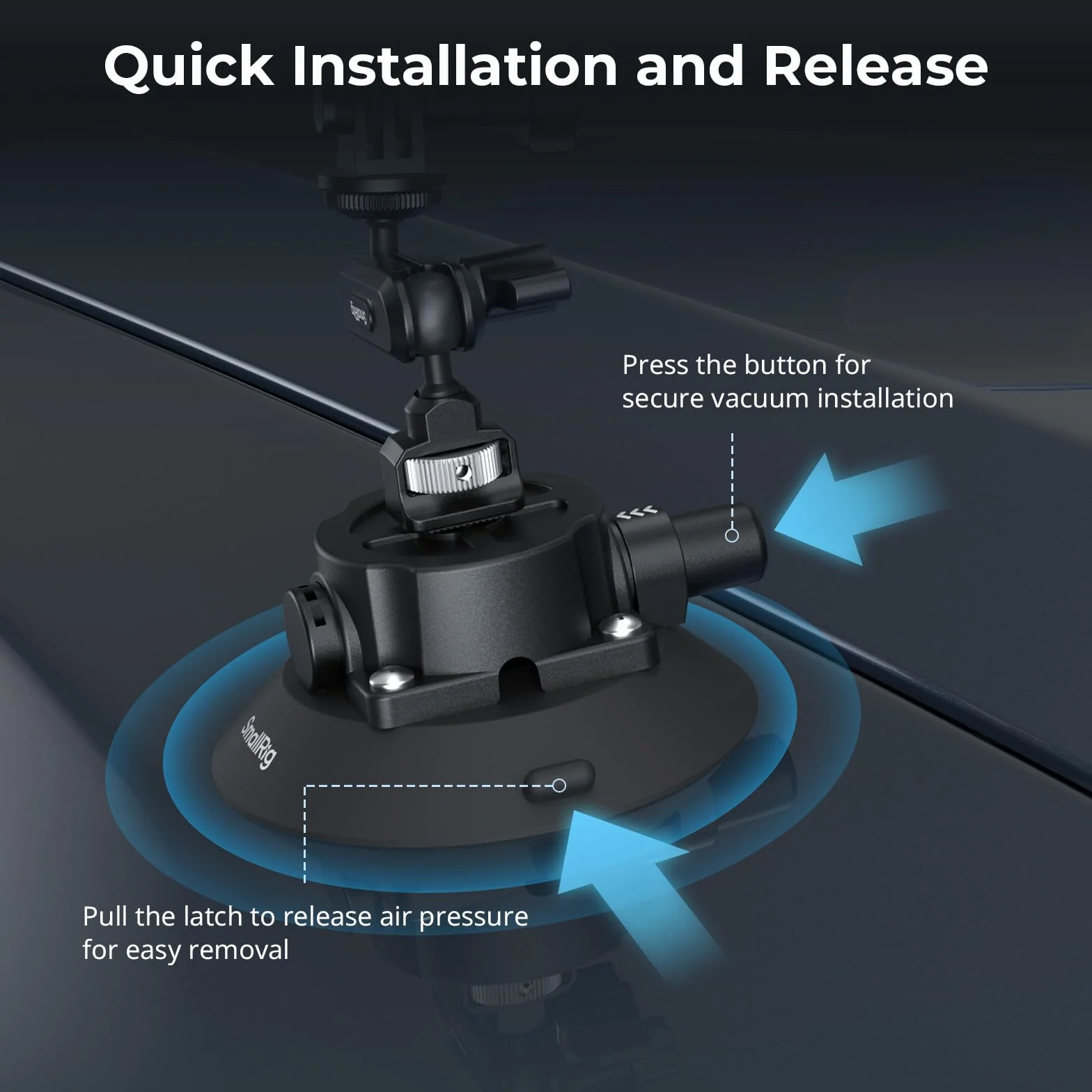 SMALLRIG 4,5" Suction Cup Mount mit Kugelkopf-Zauberarm, Halterung für Action-Kameras für DJI Osmo Action 6/5/4, für Insta360 x5, für Gopro 13, Tragfähigkeit 1.5 kg, an Autoscheibe oder Fenster - 5855