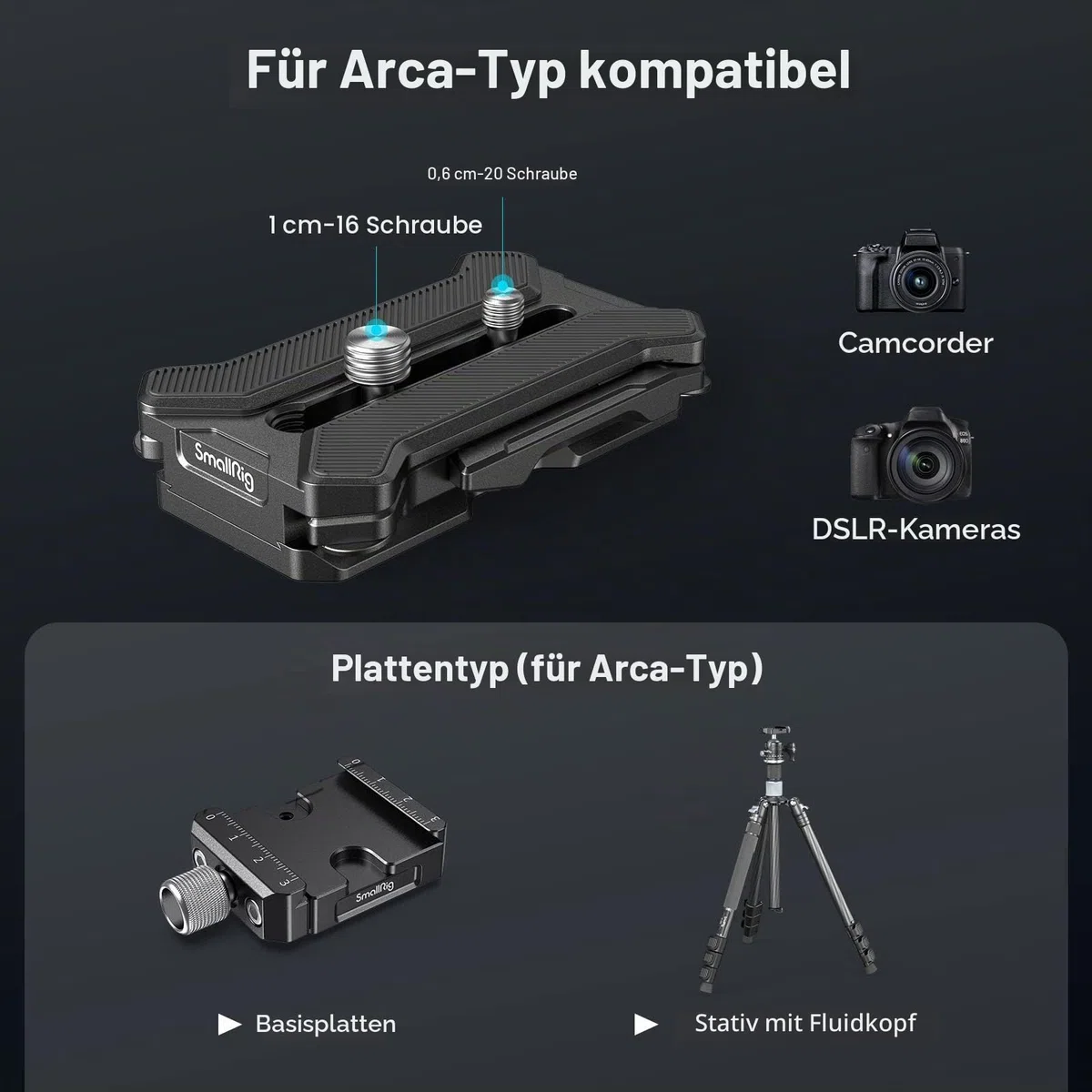 SMALLRIG Quick Release Plate Schnellwechselplatte für Arca-Typ, max. Belastbar mit 44,1lb/20kg, Faltbare Vierfüßige Halterung für Kameraobjektive Innerhalb von 5,9 Zoll/15cm - 3913