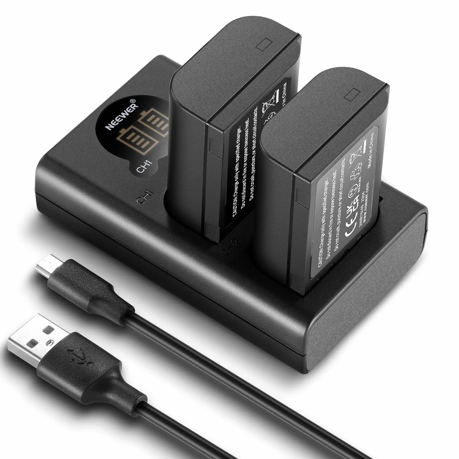 NEEWER Ersatzakku und Ladegeräteset für DMW-BLK22, kompatibel mit Panasonic Lumix DC-S5 GH5 II S5II GH6 S5 IIX S9, 2er Pack 2400mAh Akkus und Typ C Dual Channel USB Ladegerät