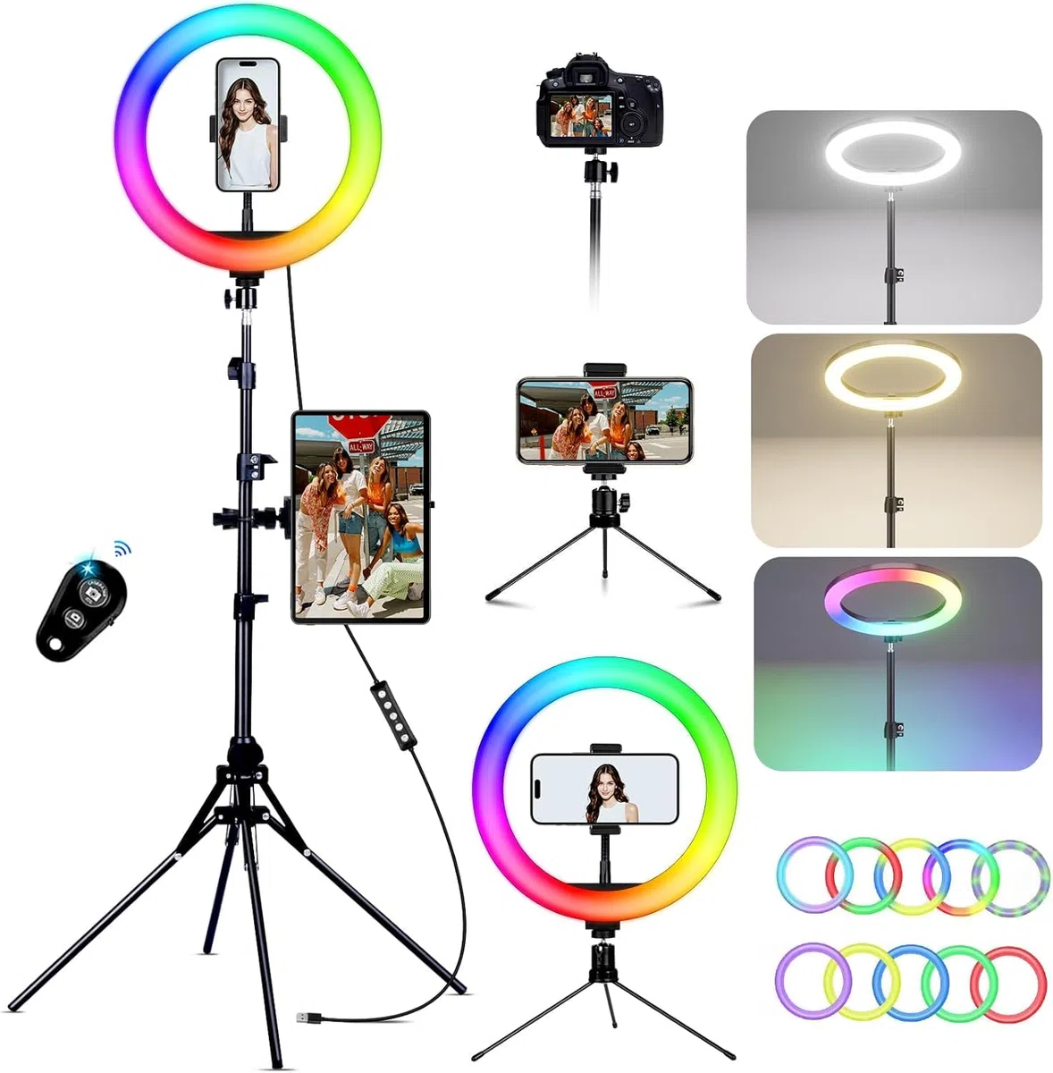 KOSCHEAL 12 Zoll Ringlicht mit Stativ,Tisch LED Ring Light Kamera Handystativhalter mit ringlicht, 2800-6500K,40 RGB-Modi für Selfie,Tik Tok Vlog,YouTube, Makeup, Facebook Video