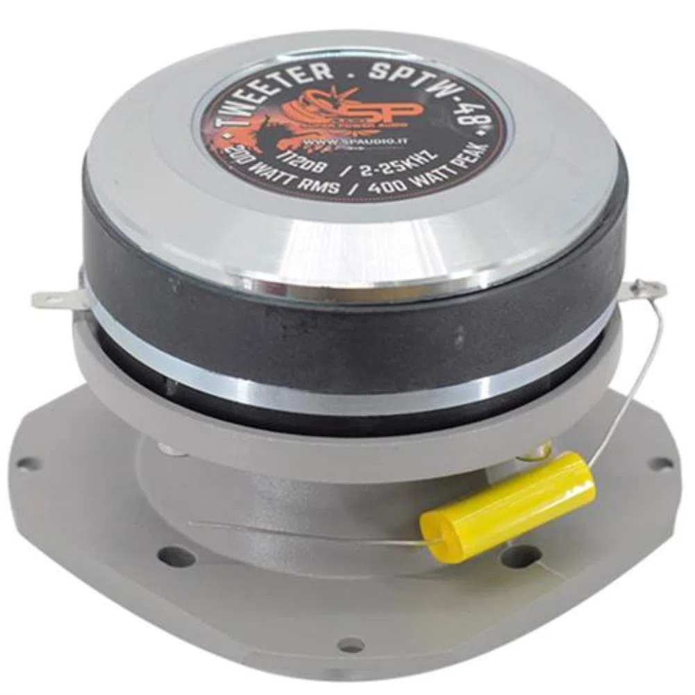 SP Audio 1 SUPER Tweeter SPTW-48 SPTW48 10,00 cm 100 mm 4" Durchmesser 200 watt rms 400 watt max impedanz 4 ohm empfindlichkeit 112 dB Auto Silber, 1 stück