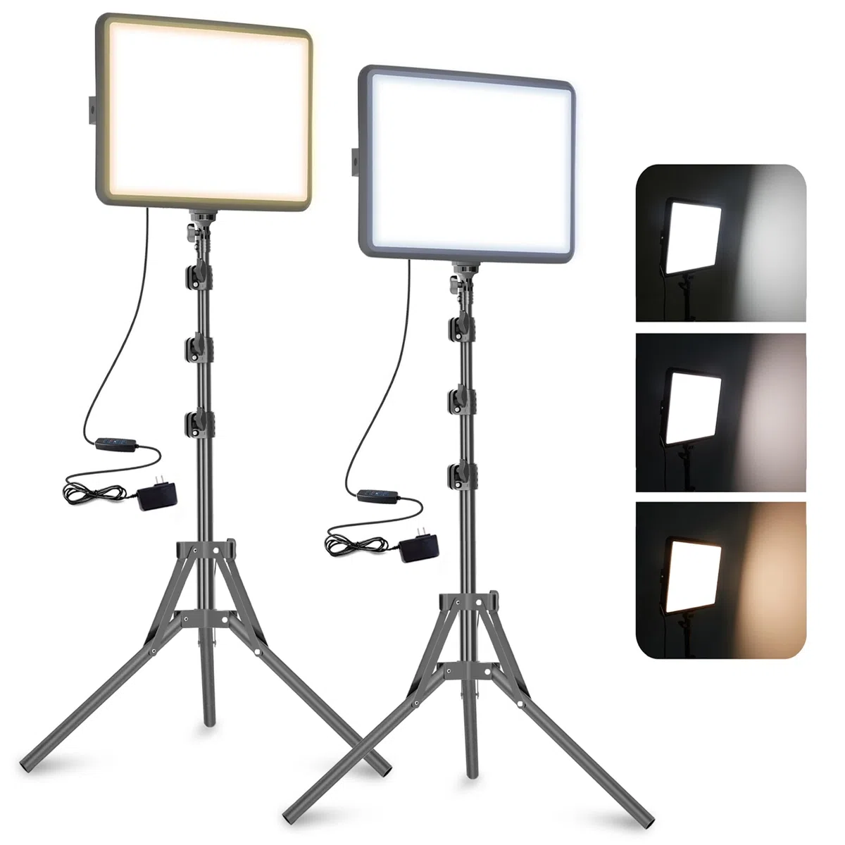 Video Licht, 2-25x20 cm 25W LED Studio Fotolicht Set, Dimmbares 2800–7000K Fill-Licht für Video/Streamen von Selfies/Porträts im Innenbereich, 185cm Kamera Licht mit Stativ & Adapter，CRI>97 (25W)