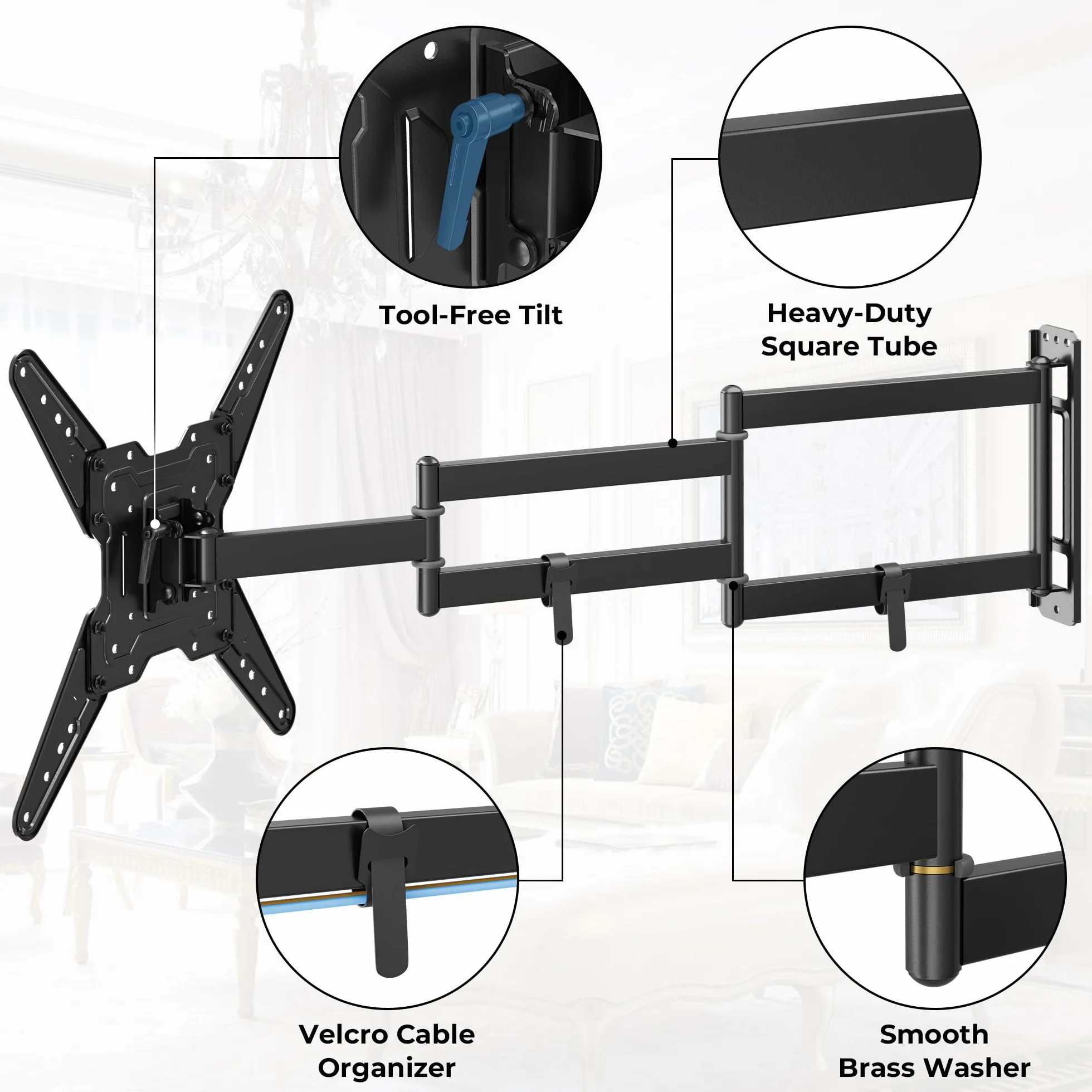BONTEC Langarm TV Wandhalterung 950 mm Auszug für 26–65 Zoll Fernseher, voll bewegliche TV Halterung schwenkbar und neigbar, stabile Fernsehhalterung VESA 400x400 mm, bis 35 kg