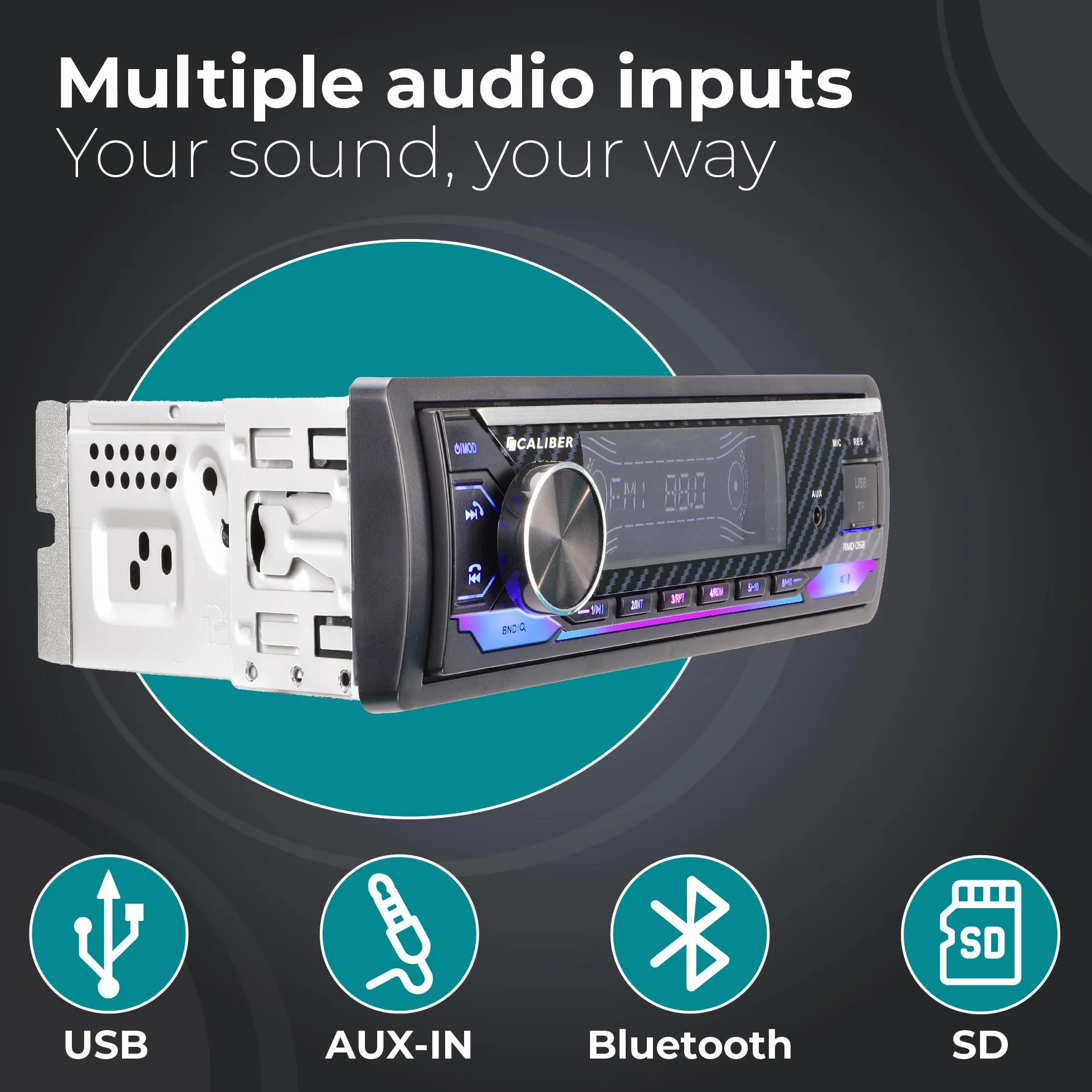 Caliber Autoradio Bluetooth & USB, 1-DIN RMD058 Freisprecheinrichtung, 4x100W, Multicolour, 110mm Einbautiefe, inkl. externem Mikrofon
