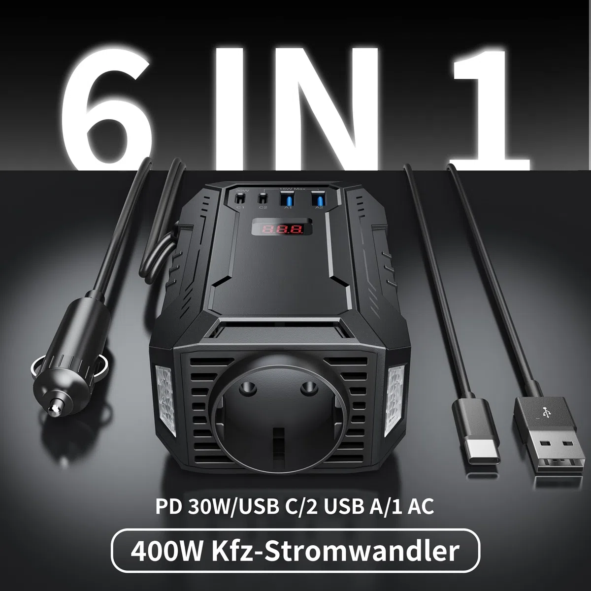 BESTEK Wechselrichter 12v auf 230v 400W Stromwandler 12 auf 230/steckdose Auto Adapter/Auto wechselrichter,Inverter,inkl.Kfz Zigarettenanzünder Stecker