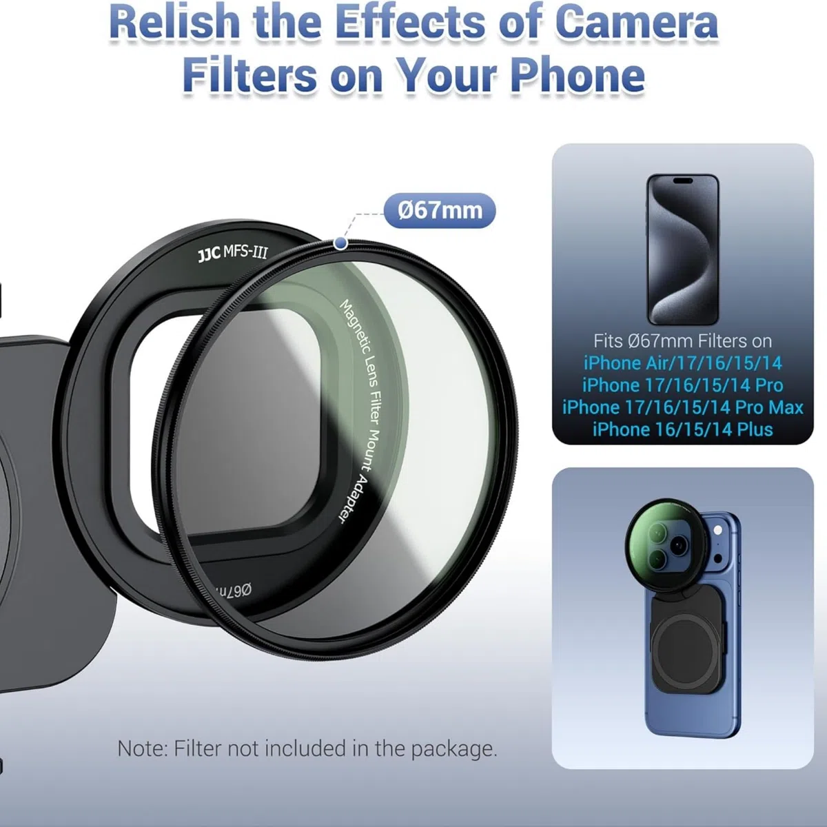 67mm Telefonfilteradapter für iPhone 17 16 15 14 Pro Max Plus Air, Doppelseitiger Magnetischer Telefonobjektiv-Filterring mit 1/4-20" & Blitzschuh (ohne Filter)