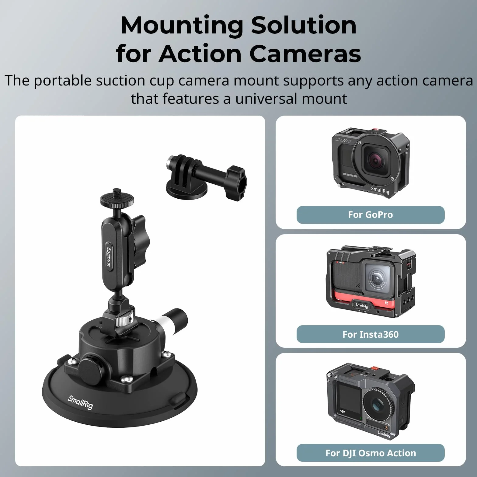 SMALLRIG 4,5" Suction Cup Mount mit Kugelkopf-Zauberarm, Halterung für Action-Kameras für DJI Osmo Action 6/5/4, für Insta360 x5, für Gopro 13, Tragfähigkeit 1.5 kg, an Autoscheibe oder Fenster - 5855