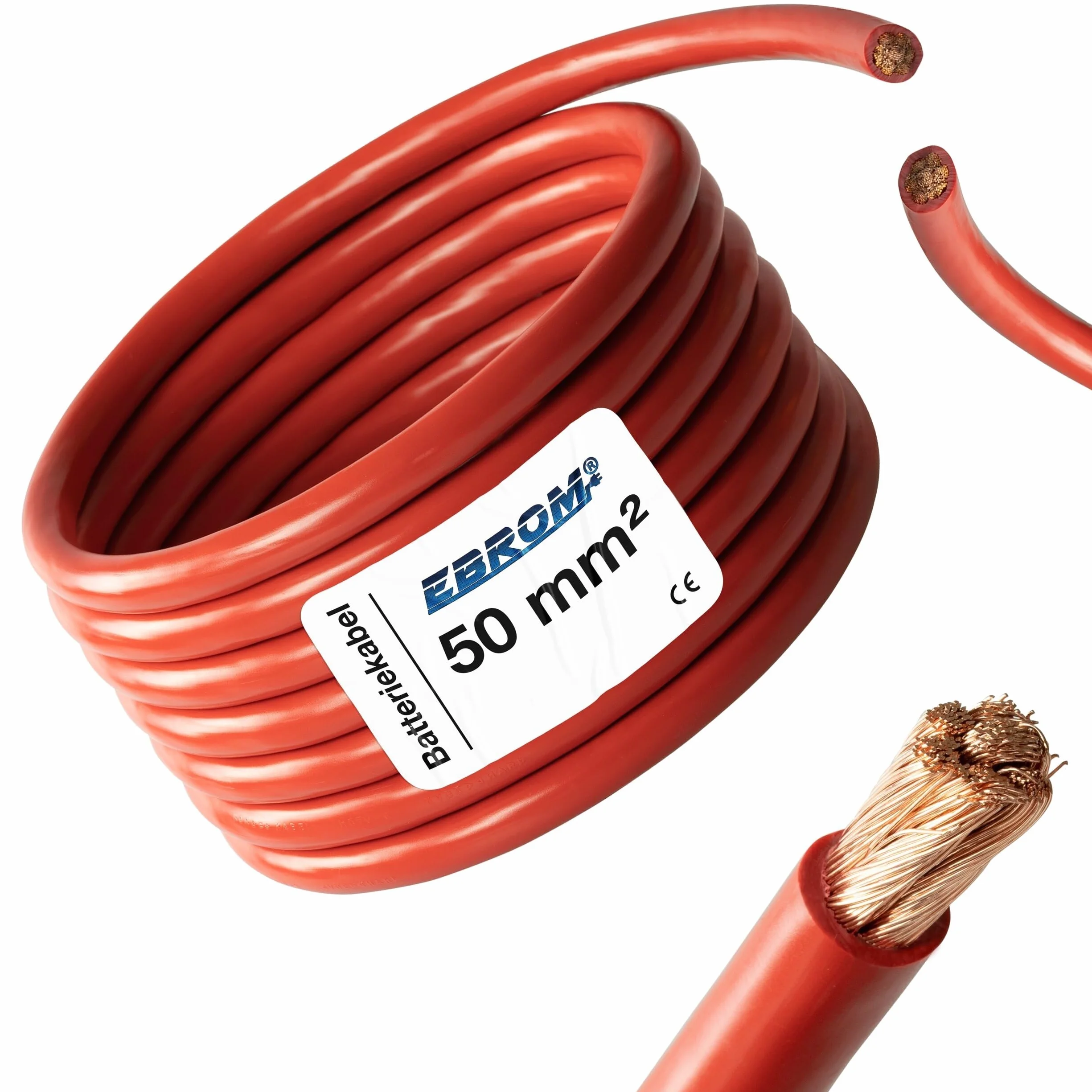 2 Meter Batteriekabel ROT H07V-K 50 mm² - Batterie Kabel - 99,9% OFC Kupfer - 2 m (2M) 50mm2