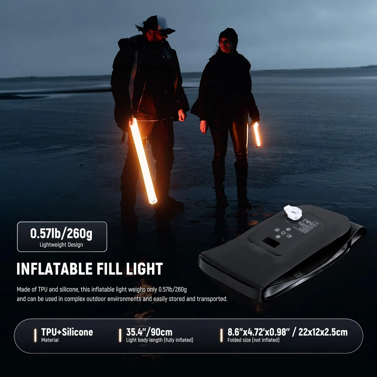 NEEWER 21W Handheld LED Leuchtstab 35.5"/90cm, Bi Color Portable Inflatable TPU Video Lighting, 2700-6500K 1300Lx/0.5m 12 Effekte CRI95 2500mAh Batterie, für Studio Fotografie Video Aufnahme, GC21B