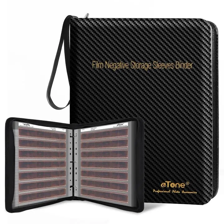 eTone Filmnegativ-Aufbewahrungsalbum, 33,4 x 18 x 5 cm, PU-Leder, 50 Hüllen für 35-mm-Filme, Schwarz