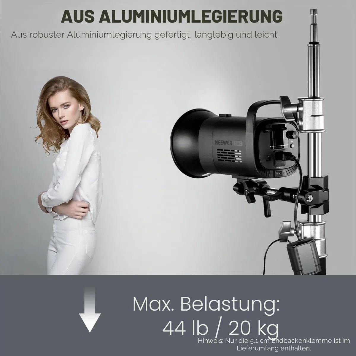NEEWER 2" Endbacken Schraubstockgriff mit 5/8" Bolzen, Stahlschaft Endschraubstockklemme mit verstellbaren Aluminiumbacken, Gummipolster für C Ständer, Drehgriff, für LED Videolicht Softbox, UA015