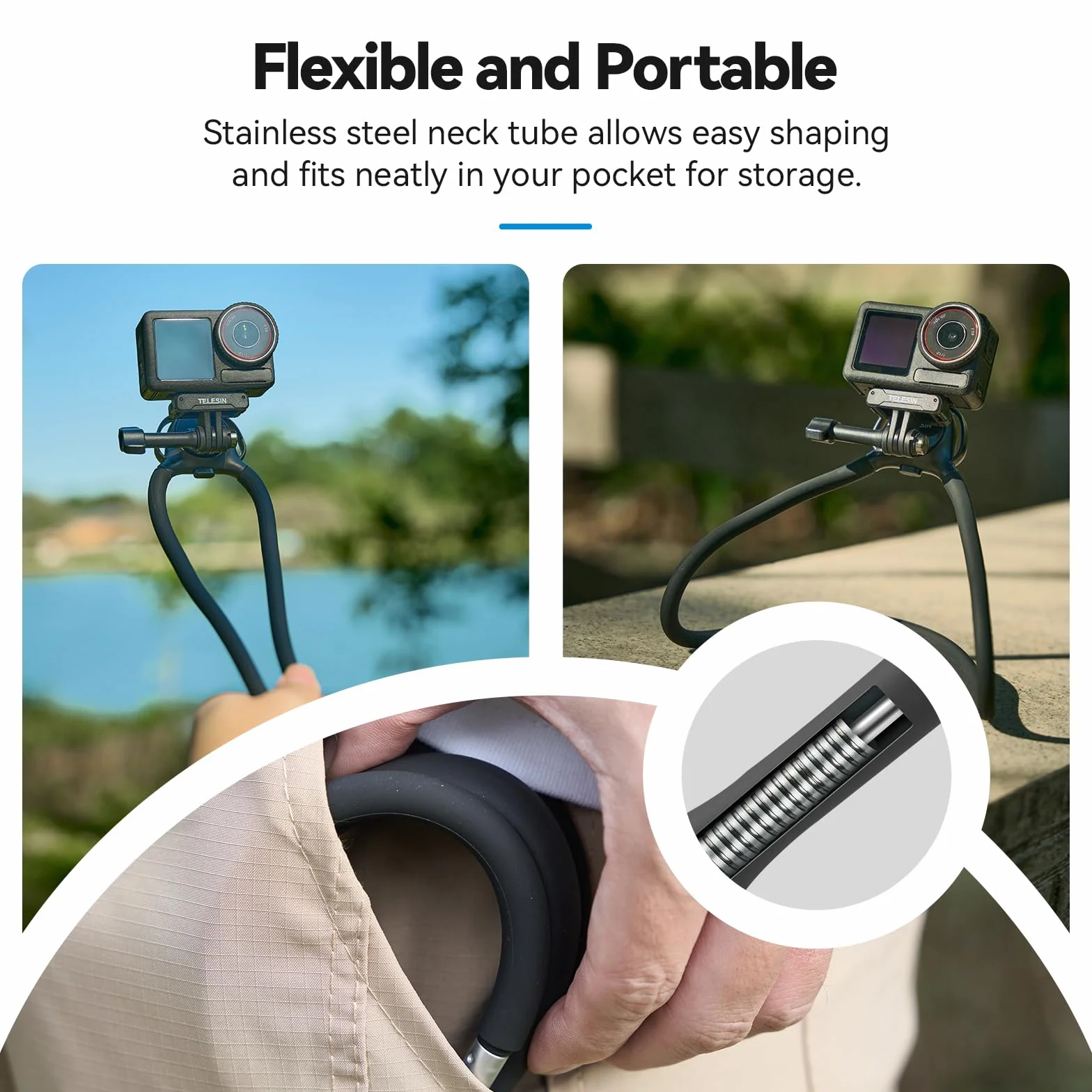 TELESIN SE 2.0 Hals Halterung Set, Magnetischer Telefonhalter für iPhone 17 16 15 14 Samsung Android, Flexible POV Necken Halterung für GoPro Hero DJI Osmo Insta360 mit Multi-Winkel-Filmen, Zubehör