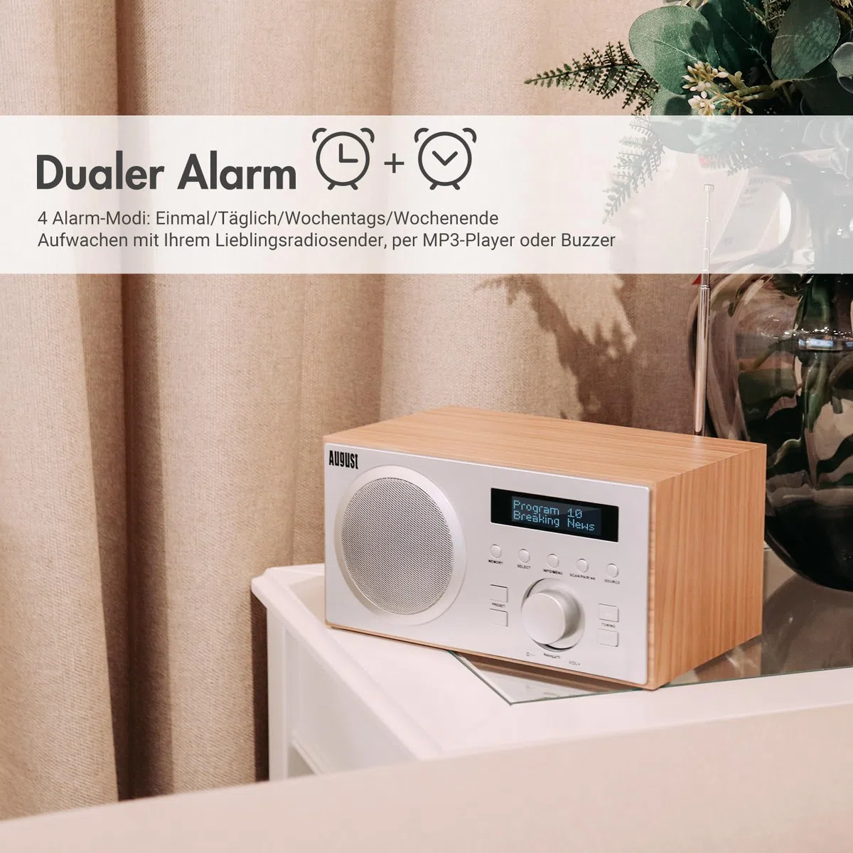 August MB420 DAB+/FM Radio mit Bluetooth digitales Küchenradio mit Holzgehäuse mit RDS-Funktion 60 Presets Hifi Lautsprecher 5W - Radiowecker mit Sleeptimer Alarm Snooze - USB/Aux-In/Aux-Out