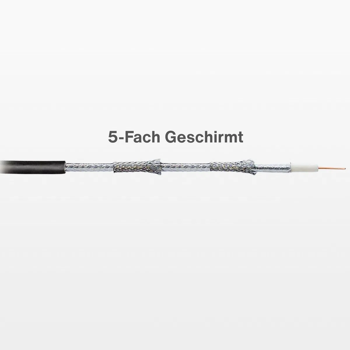 PremiumX 50m DELUXE PRO Koaxial Kabel Schwarz 135dB 5-Fach geschirmt reines Kupfer SAT Antennenkabel 10x F-Stecker