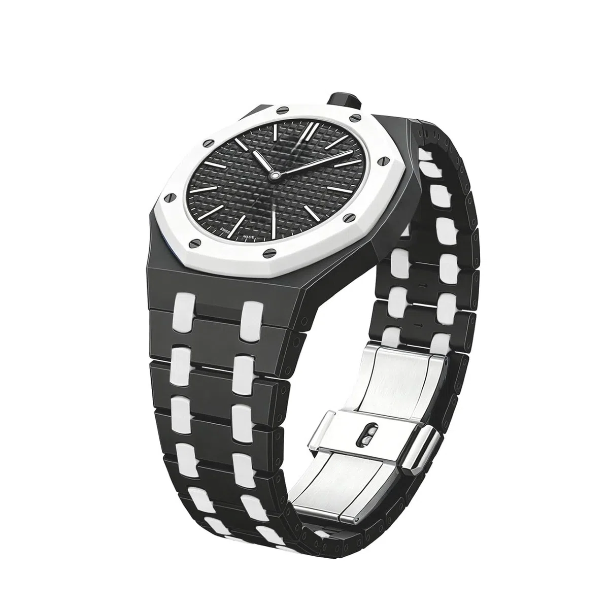 Zwei-farbiger Biokeramik-Gehäusearmband kompatibel mit Swatch Royal Pop Uhr, Sportarmband mit stoßfestem Rahmen und Schutzbumper, passend für Männer und Frauen, mit 3- und 12-Uhr-Drehung
