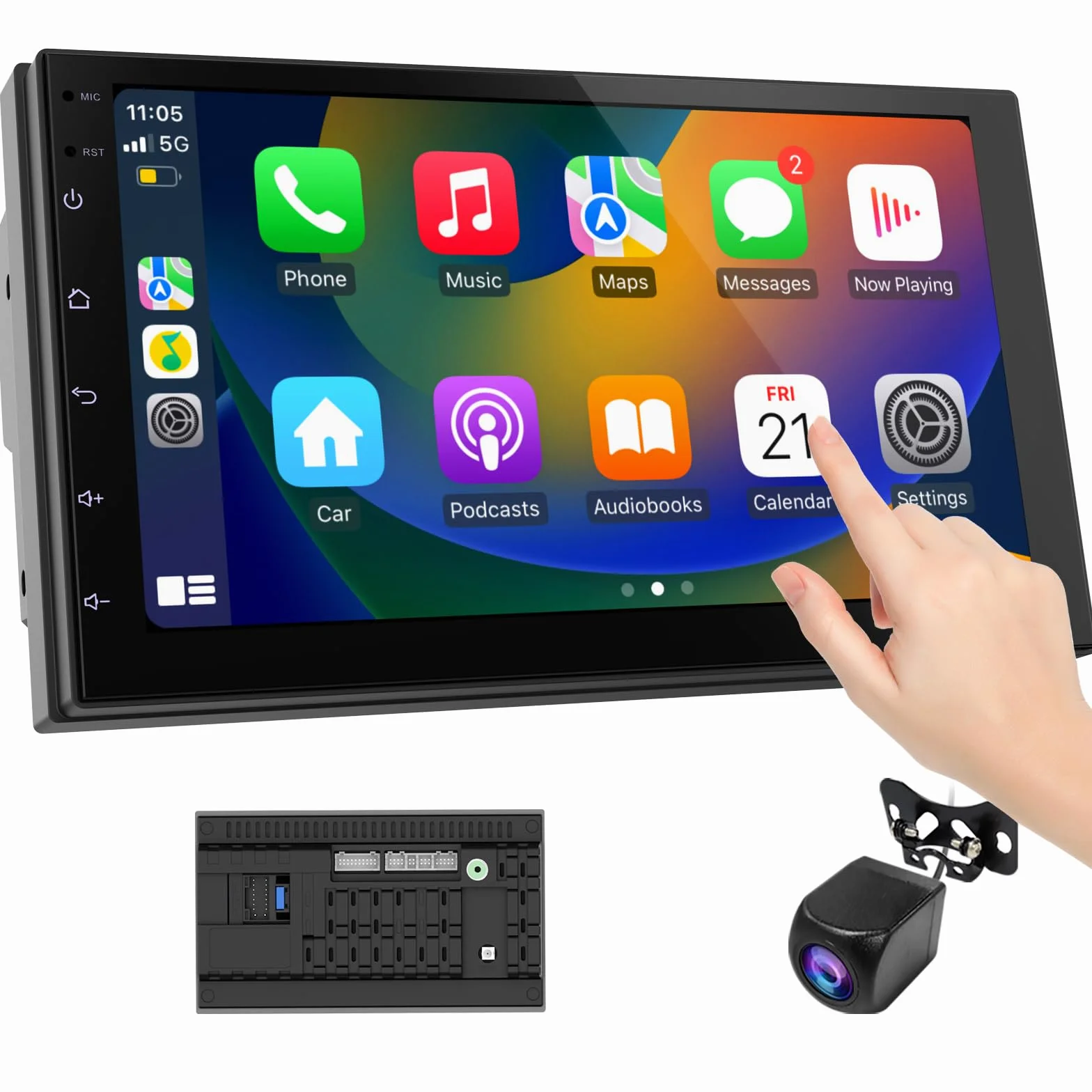 Haudio 7 Zoll 2 Din Radio Android mit Wireless CarPlay & Wireless Android Auto,Auto Radio Touch Display mit Rückfahrkamera,Bluetooth,AUX,AM/FM,Mirror Link,GPS-Navigation|Apple CarPlay Bildschirm