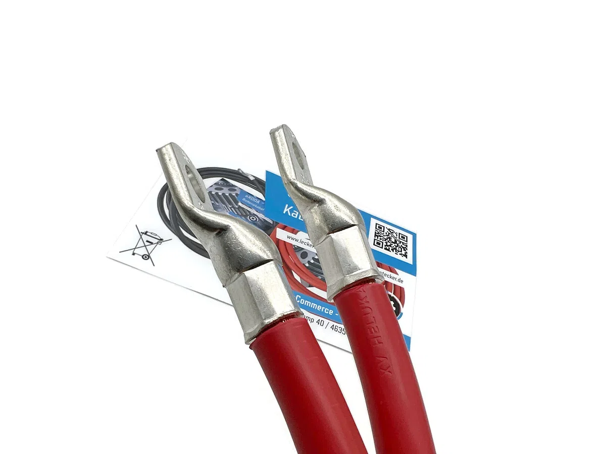 Exoda Batteriekabel 70 mm² 1,8m Kabelschuhe M8 und M10 Rot flexibles Kabel für Auto Boot Motorrad max 3136 Watt 99 Prozent Kupferanteil hochwertige Verarbeitung