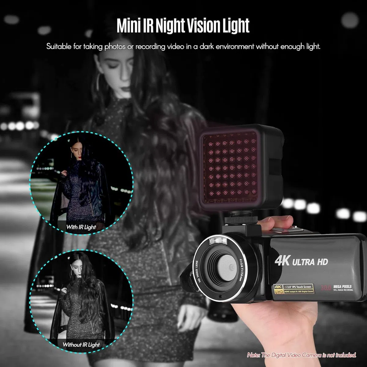 Andoer Andoer IR49S Mini IR Nachtsichtlicht Infrarot-Fotolicht für Videokamera Camcorder Eingebauter Akku mit 3 Kaltschuhhalterungen für Vlog-Videoaufnahmen