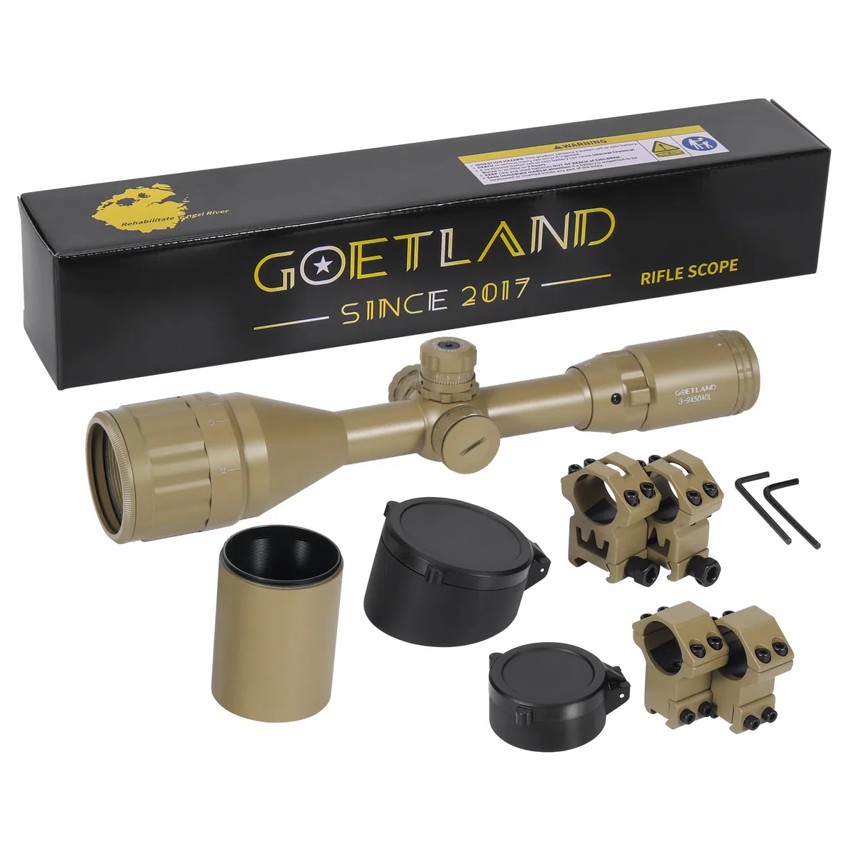 Goetland Gewehr Zielfernrohr 3-9x50 Airsoft Mil Dot Optik R4 Absehen mit Montage Ringe SFP Rot Grün Blaue für Taktische Jagd Luftgewehr Sportschützen