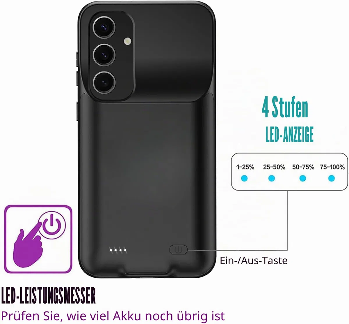 Schutzhülle für Samsung Galaxy A54, 7000 mAh, wiederaufladbares Ladegerät, dünne und tragbare Schutzhülle für Handyakku