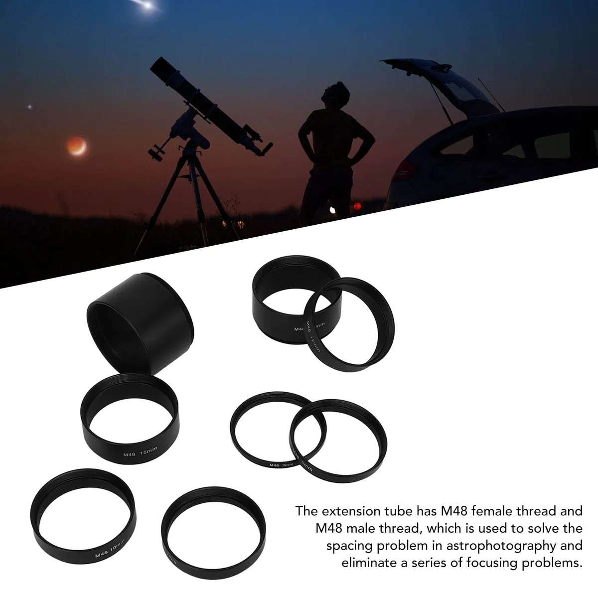 Brennweite Verlängerungsrohr-Kit M48X0.75 Astronomisches Verlängerungsrohr-Kit mit variabler Kombination, eliminiert unnötiges Licht für Fotografie