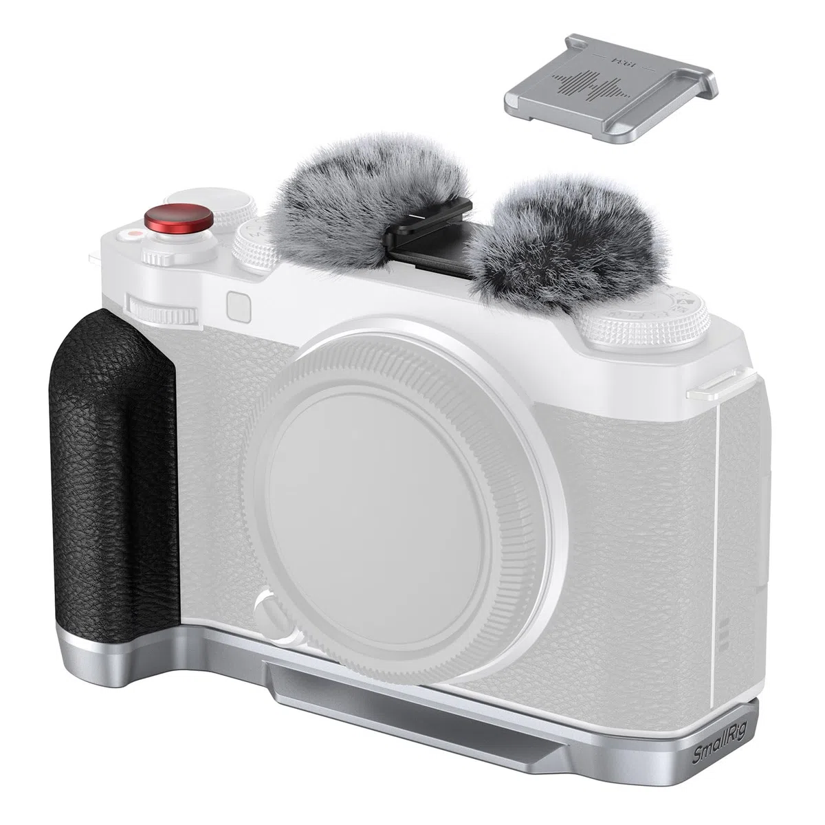 SMALLRIG X-M5 Handgriff L-förmiger Griff für Fujifilm X-M5, integrierte Schnellwechselplatte für Arca, Leichter seitlicher Silikongriff, inkl. Windschutzscheibe mit Cold Shoe Adapter (Silber) – 4875