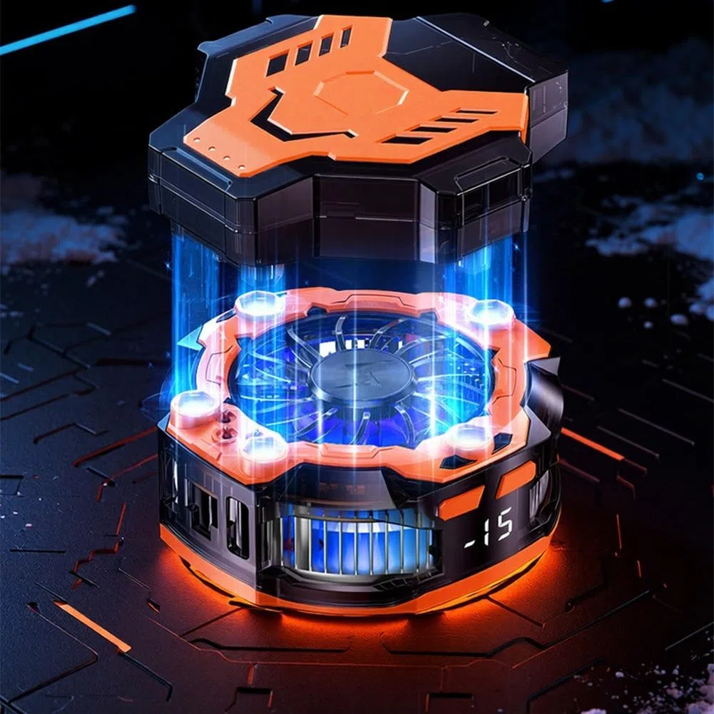 Magnetischer Handykühler mit 2000mAh Akku & LED-Anzeige, 15W Halbleiter-Kühlung für Gaming, Wiederaufladbar, Kompakt 62x62mm, Orange