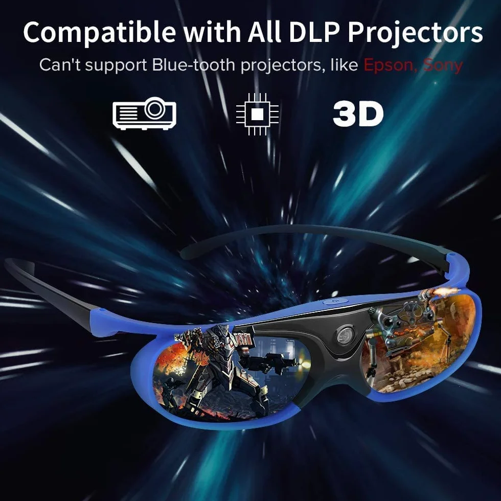 DLP Link Active Shutter 3D-Brille, Wiederaufladbar, 144 Hz, Leicht und Bequem, Drehung des Linken und Rechten Auges für DLP Link-Projektor