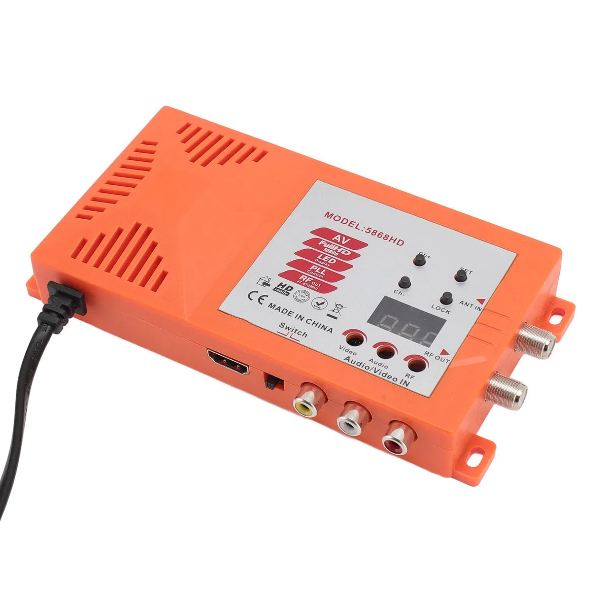 Jectse HDMI-Modulator-HF-Konverter, Koaxial-Composite-VHF-UHF-AV-zu-RF-Konverter, Unterstützt das PAL-NTSC-Format, mit Antenneneingang, Ausgang und Kanalschalter für