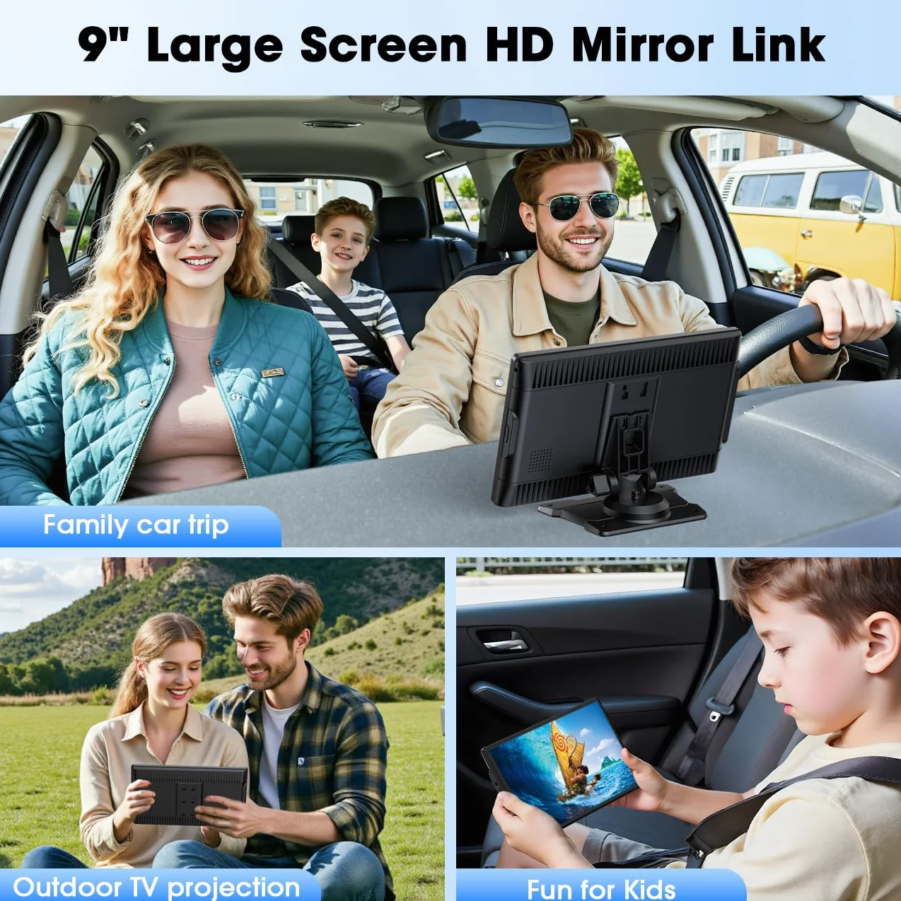 LAMTTO Wireless Carplay Display Für A-ppIe CarPlay und Android Auto 9 Zoll Touchscreen Display Bildschirm Tragbares Autoradios Car Play Display mit Navigation Bluetooth Mirror Link Siri &G00gle FM AUX