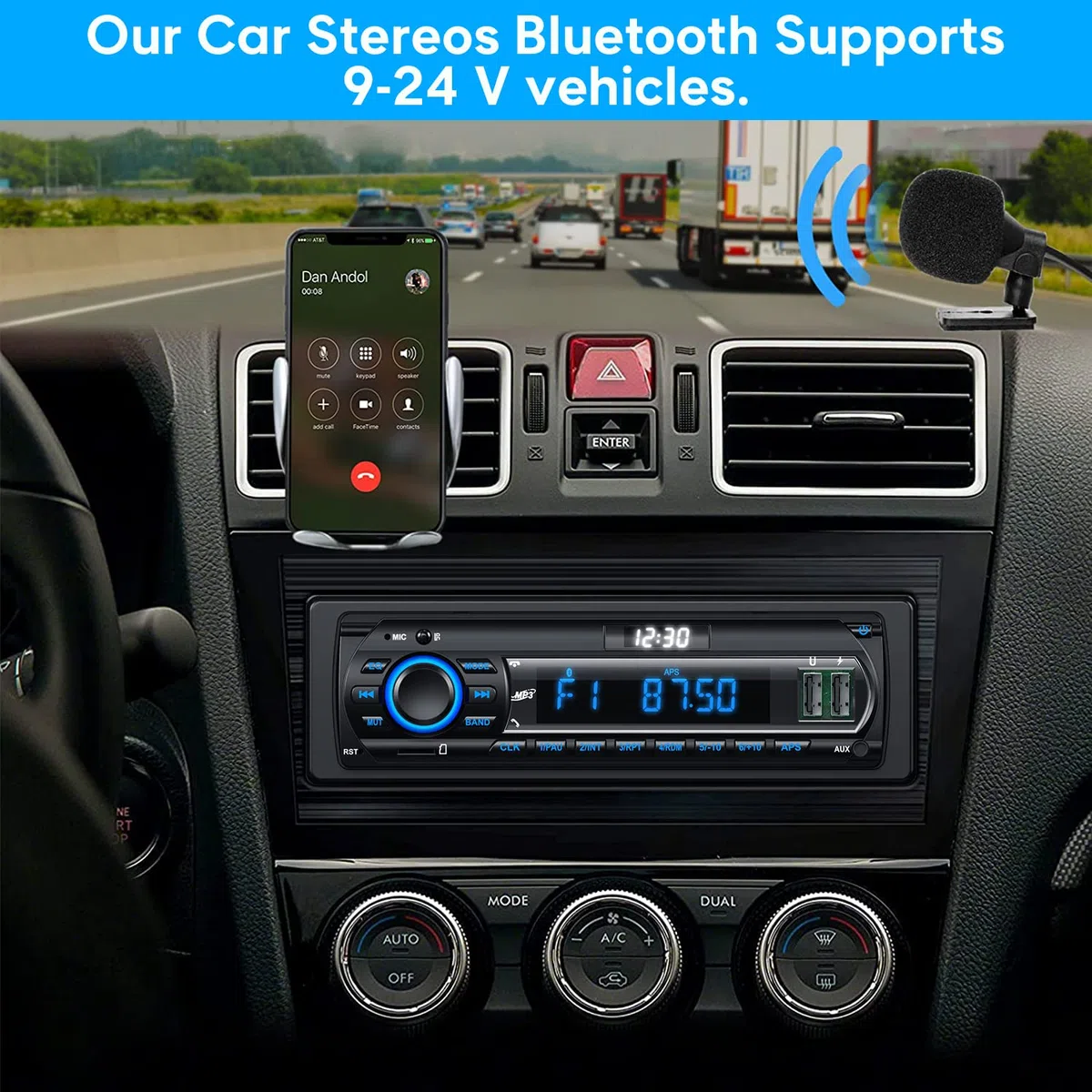 RDS Autoradio Bluetooth für 9-24V, FM/AM 1Din Autoradio mit Bluetooth Freisprecheinrichtung, 7 Farben Auto Radio mit 2 USB/MP3 Player/AUX/SD/Unabhängige Uhr, 30 Sender Gespeichert Werden