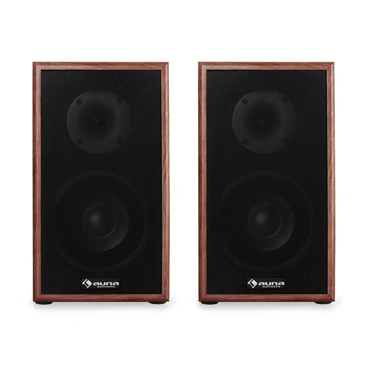 auna - Linie 300 SF-WN, Regallautsprecher, Lautsprecher-Boxen, HiFi-Boxen, Lautsprecher-Paar, 2-Wege-System, 13cm (5") Tieftöner, 76 Watt max, 8 Ohm, passiv, walnuss