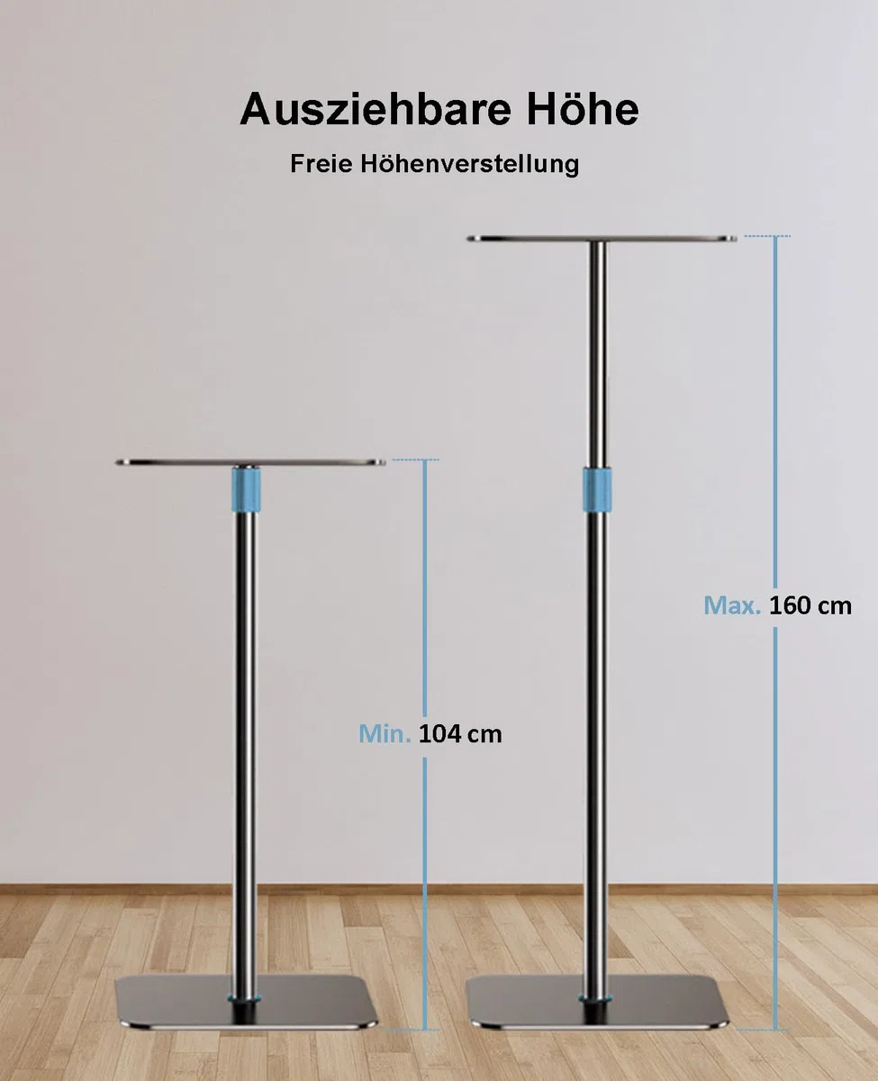 Beamer Ständer Projektor Halterung Höhenverstellbar 104–160 cm – Bodenständer mit Platte für Präsentationen, Heimkino, Studio, Büro – Traglast bis 6 kg