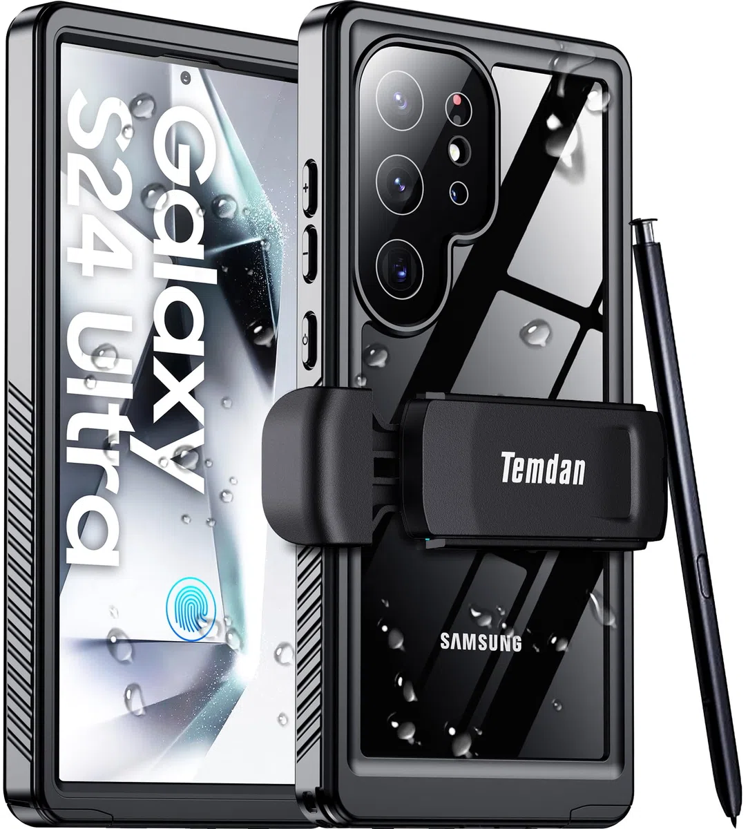 Schutzhülle für Samsung Galaxy S24 Ultra, wasserdicht, mit Gürtelclip, Holster, integriertes Objektiv und Displayschutzfolie, Militärqualität, stoßfest, sturzsicher, Ganzkörper-Handyhülle