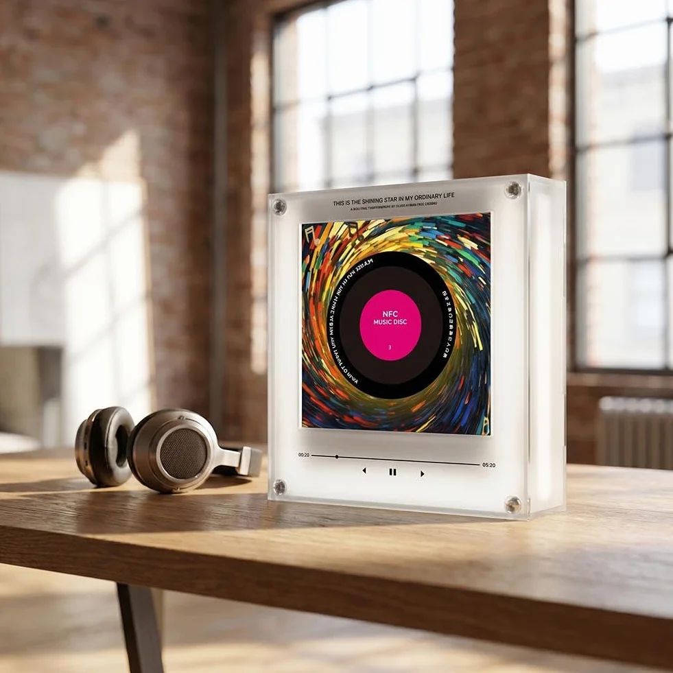 Retro-Musik-Kühlschrankmagnete mit Player-Set, 10 Stück, Vintage-Vinyl-Schallplatten-Kühlschrankmagnete, 128 MB programmierbarer Musik-Player, NFC-fähig, einzigartige ästhetische Musikgeschenke für