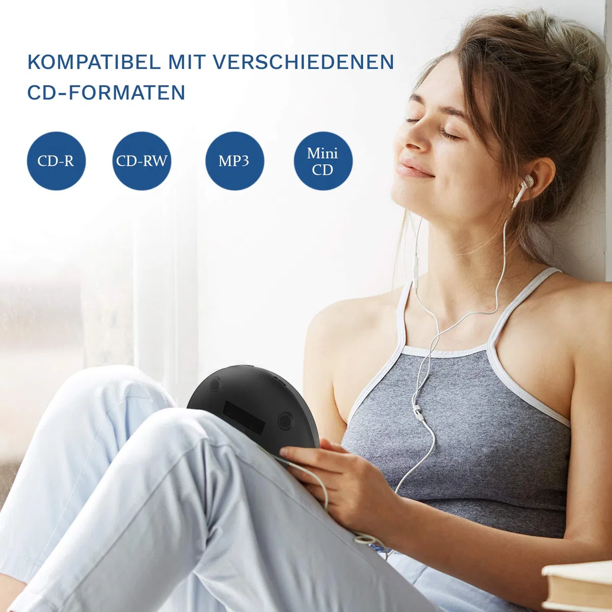 KLIM Discman - Tragbarer CD Player mit eingebautem Akku - NEU - inklusive KLIM Fusion Kopfhörer Kompakter Mini Portable CD Player, kompatibel mit CD-R, CD-RW und MP3 - Schwarz