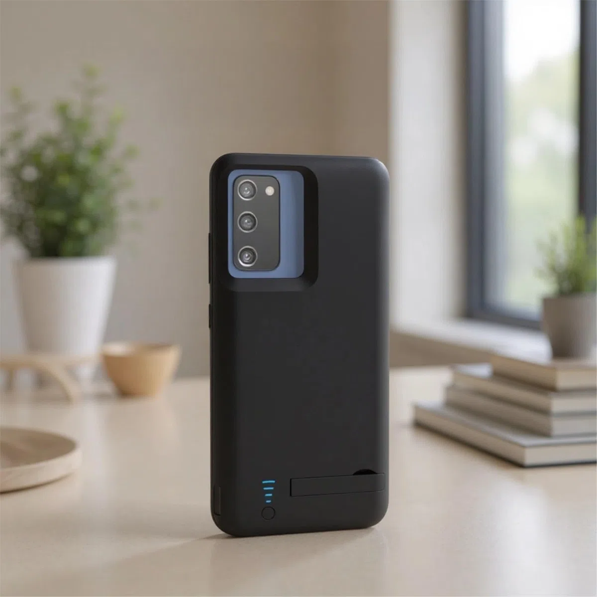 Tragbare 5000-mAh-Akkuhülle für S20 Fe, Full-Edge-Design, Ständer, Mattschwarz